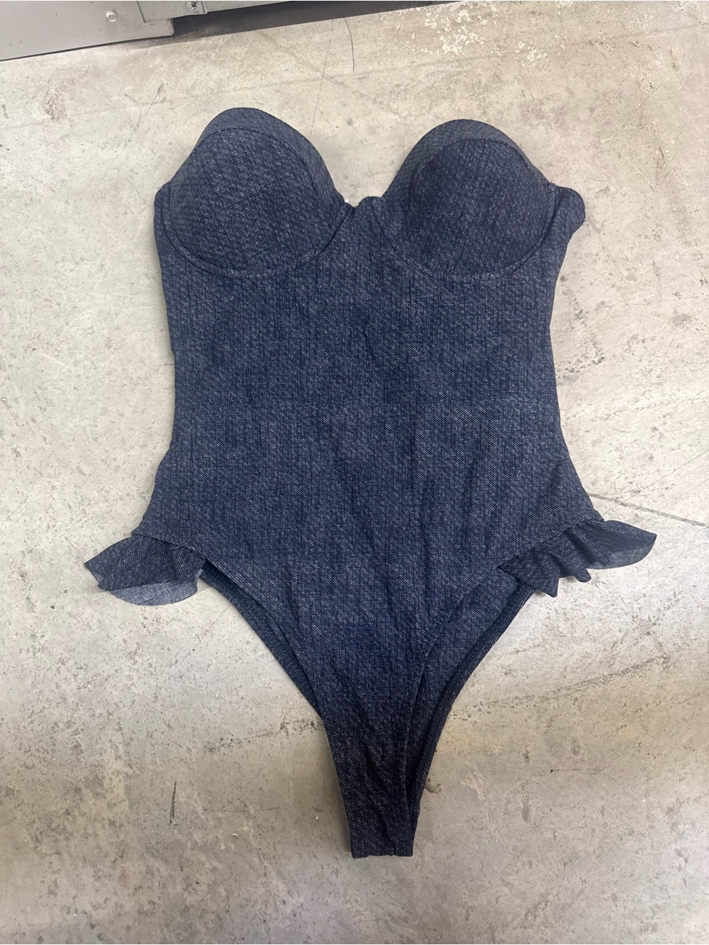 Sweetheart Neckline/ Strapless Denim Navy Blue One-Piece with ruffle